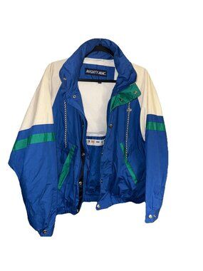 Mighty Mac Logo Hooded Puffer Jacket Outerwear Size SMALL Y2K 90s Blue Green